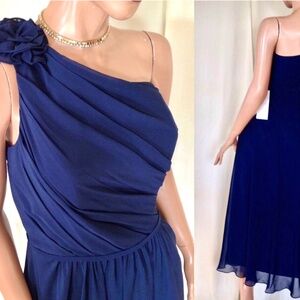 D.Tutera/Gather&Gown KELLY One Shoulder Tea Length Bridesmaid Dress NAVY BLUE~14